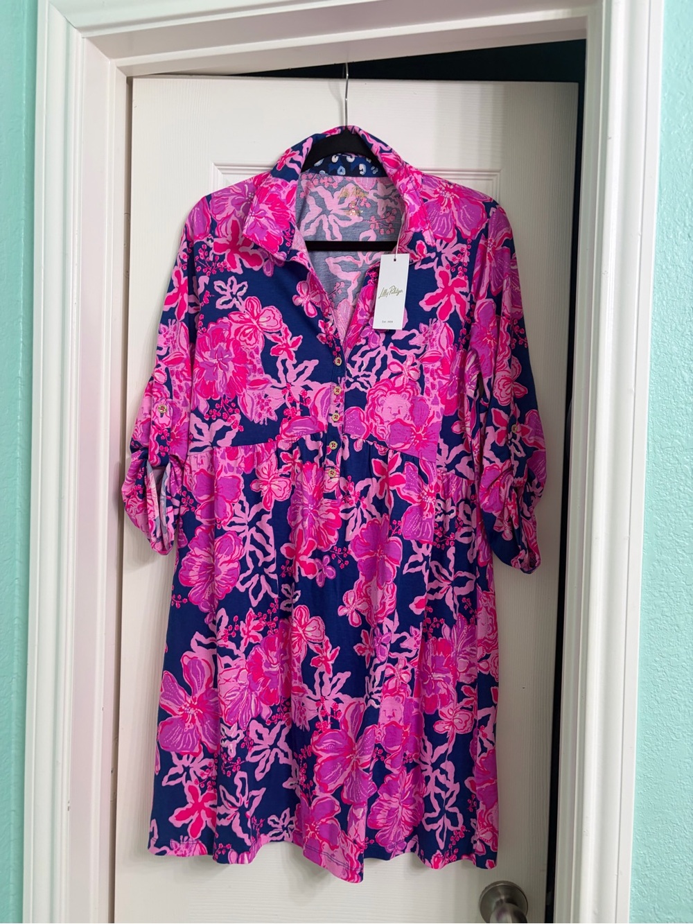 Lilly Pulitzer Bright Floral Navy and Magenta Dress